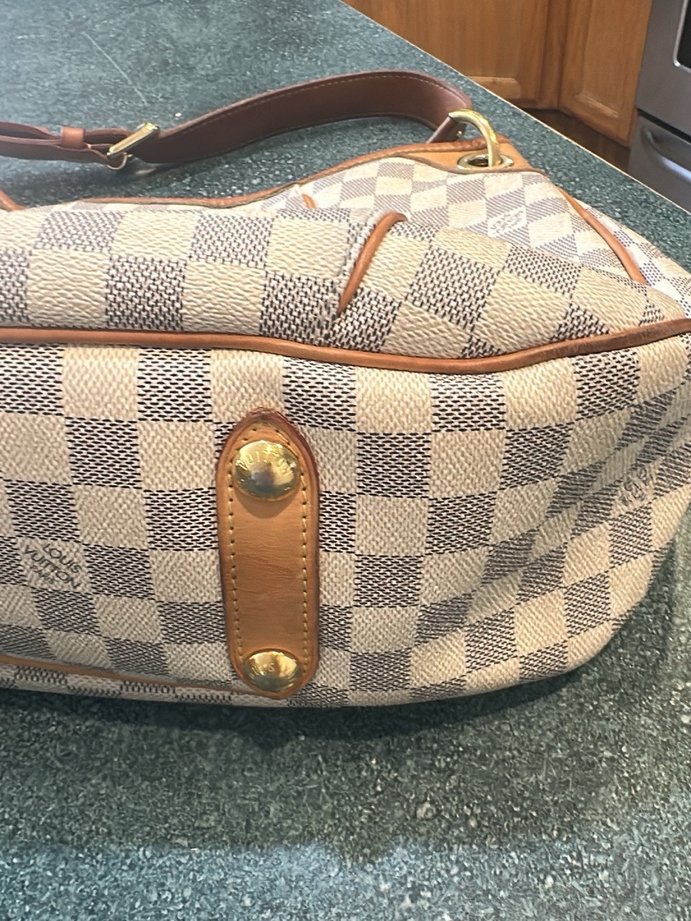 Louis Vuitton Damier Azur Canvas Shoulder Bag with Tan Leather Trim - Picture 2 of 7